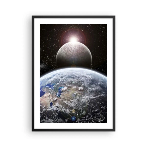Plakat i sort ramme - Planeterne Jorden og Månen i rummet - 50x70cm - Kosmisk landskab - solopgang - Moderne vægdekoration til stue og soveværelse ARTTOR