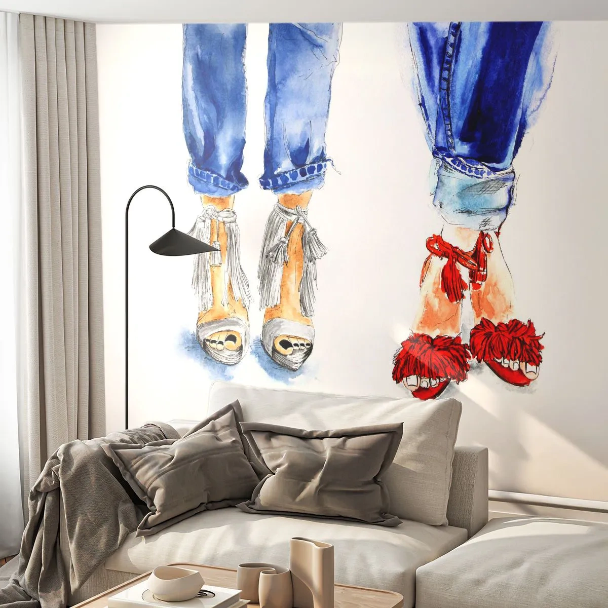 Fototapet Premium Canvas - Hvorfor går vi ikke en tur? - Kvinde, Mode, Fodtøj - 500x350 cm