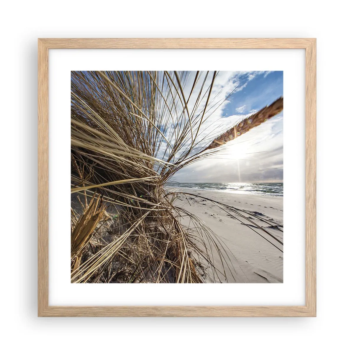 Plakat i ramme af lyst egetræ - Et møde mellem elementerne - 40x40 cm