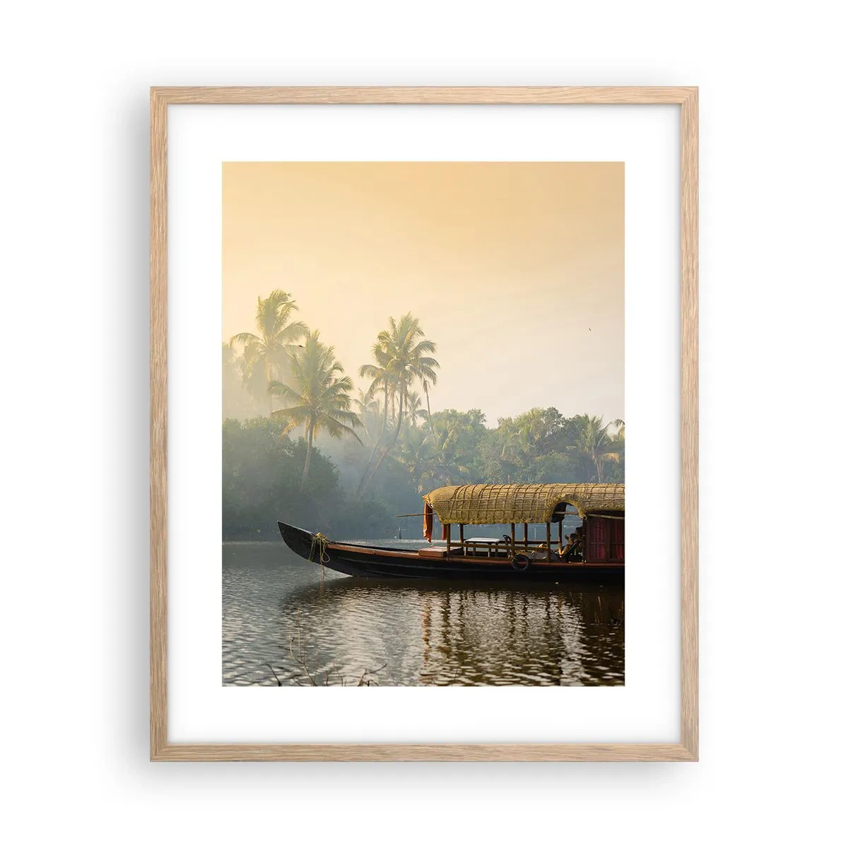 Plakat i ramme af lyst egetræ - Hus ved floden - 40x50 cm
