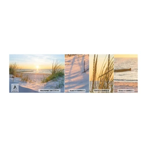 Prøve Fototapet Selvklæbende Deluxe Sticker - Havet brummer, fuglene synger, en vild strand midt i græsset.... - Landskab, Hav, Klitter - 100x30 cm