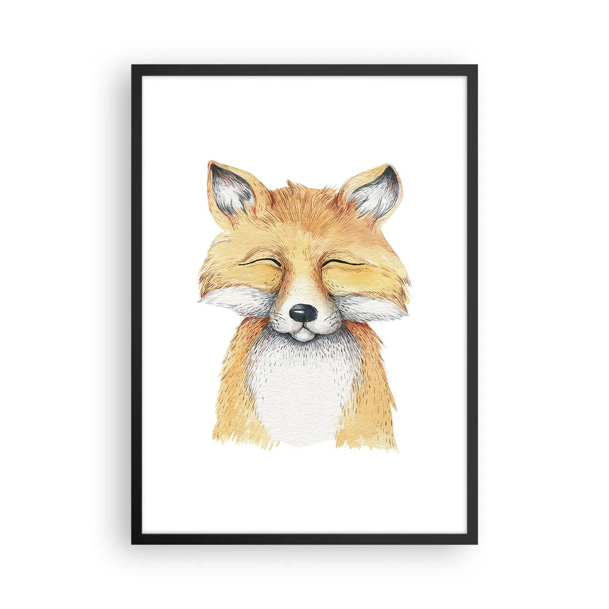 Plakat i sort ramme - En charmerende tegning af en smilende ræv i bløde farver - 50x70cm - Rævehumor - Moderne vægdekoration til stue og soveværelse ARTTOR