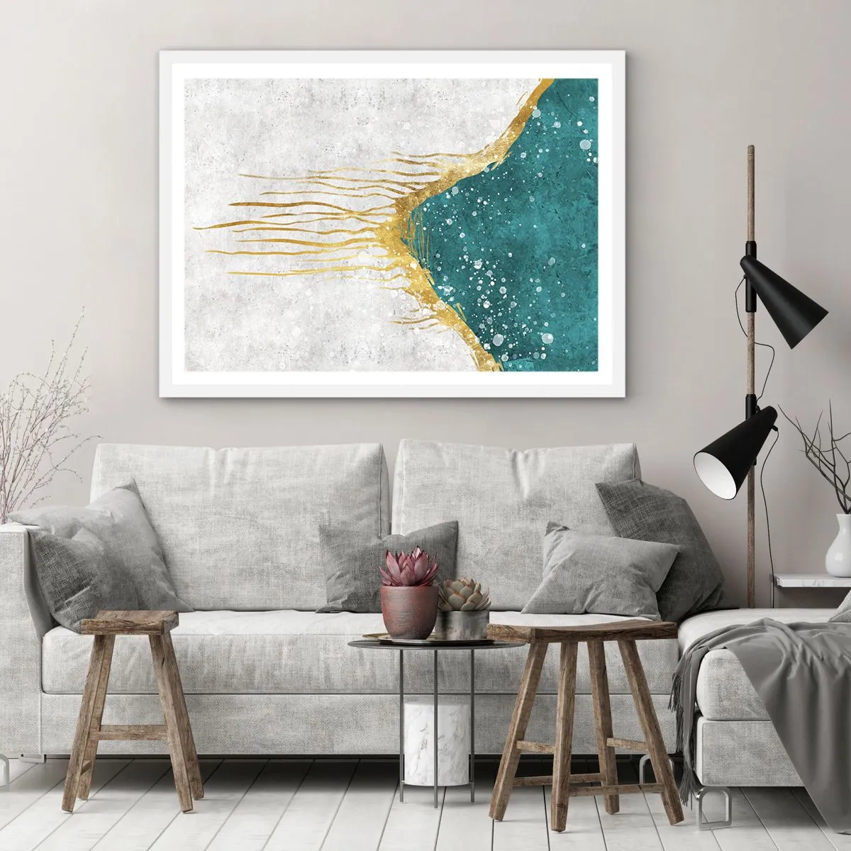 Plakat i hvid ramme - Gyldent tidevand - 100x70 cm