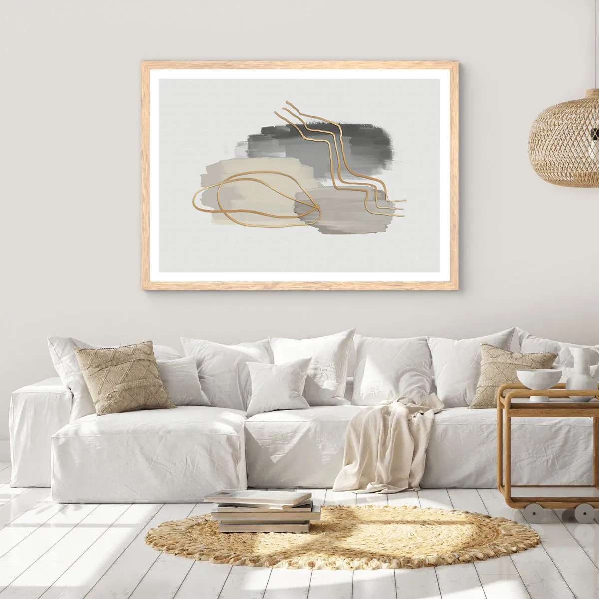 Plakat i ramme af lyst egetræ - Vedholdenhed og bevægelse - 50x40 cm