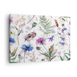 Lærredstryk - Billede på lærred - Akvarelblomster og urter på en hvid baggrund i herbariumstil - 70x50cm - Polsk herbarium - Moderne vægdekoration til stue og soveværelse ARTTOR