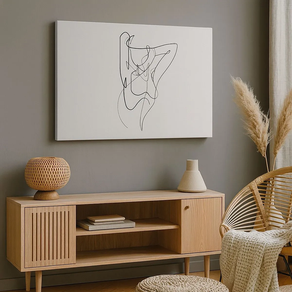 Lærredstryk - Billede på lærred - Minimalistisk omrids af en kvindelig silhuet - 70x50cm - Virkelig, hvad er du for en person... - Moderne vægdekoration til stue og soveværelse ARTTOR