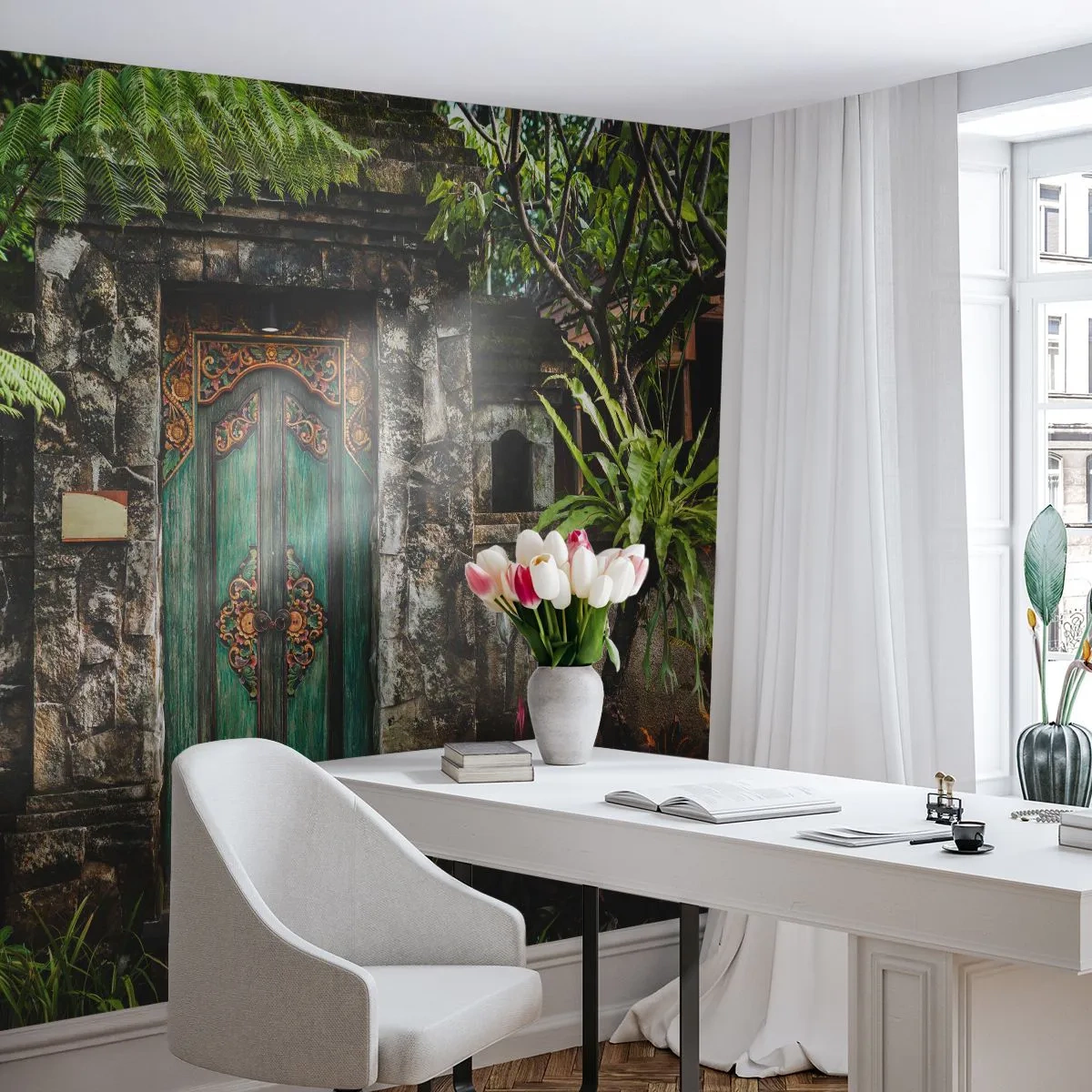 Fototapet Selvklæbende Deluxe Sticker - En dør til en eksotisk verden - Dør med Ornament, Arkitektur, Mysterium - 450x315 cm