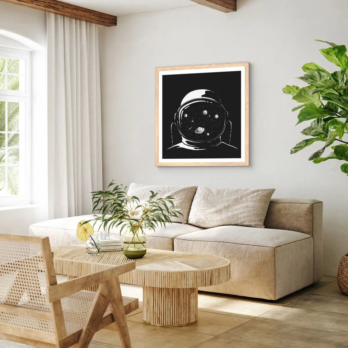 Plakat i ramme af lyst egetræ - Flot udsigt - 40x40 cm