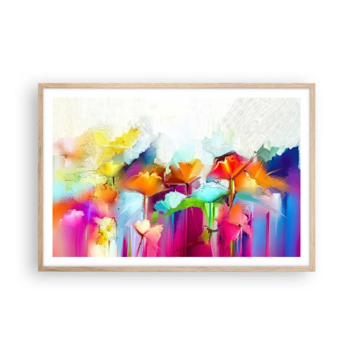 Plakat i ramme af lyst egetræ - Regnbuen i blomstring - 91x61 cm