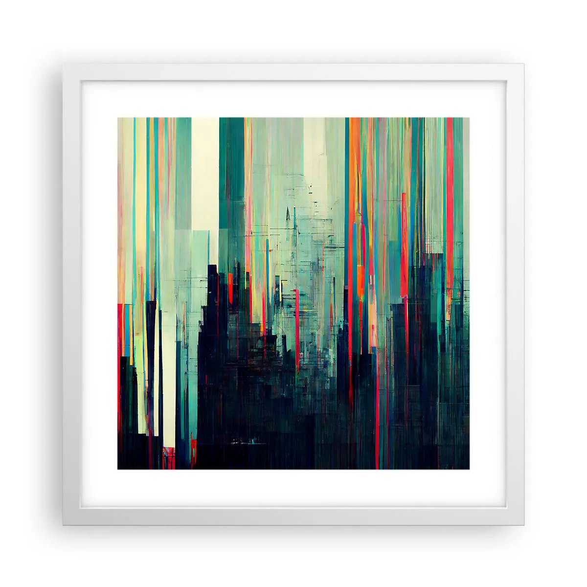Plakat i hvid ramme - Futuristisk by - 40x40 cm