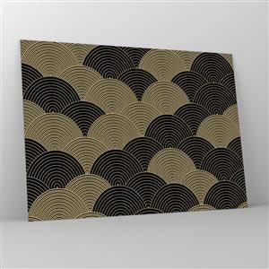 Billede på glas - Gyldne halvcirkler i et almindeligt japansk mønster - 70x50cm - Enhed i mangfoldighed - Moderne vægdekoration til stue og soveværelse ARTTOR