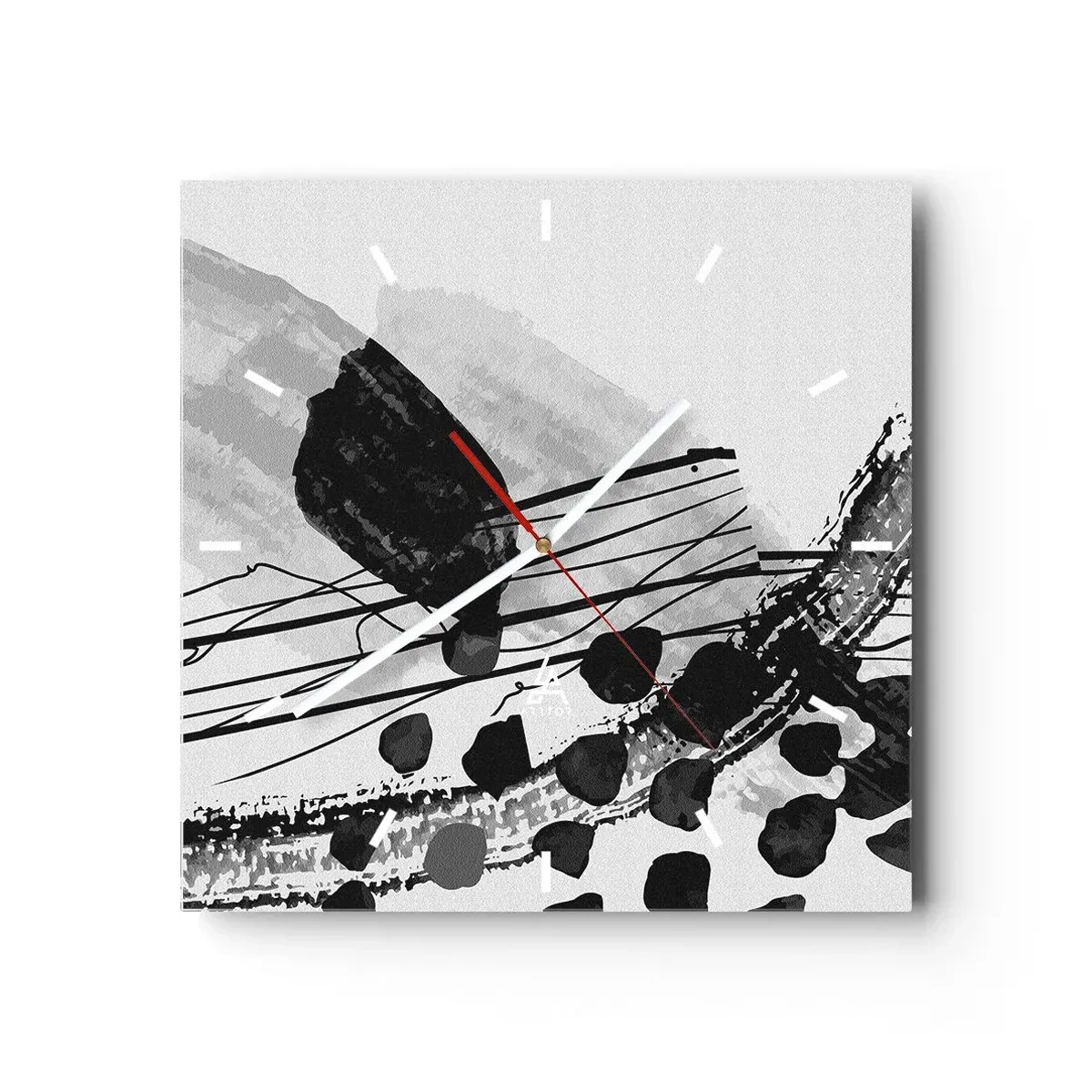 Vægur, Uret - Sort og hvid organisk abstraktion - 30x30 cm