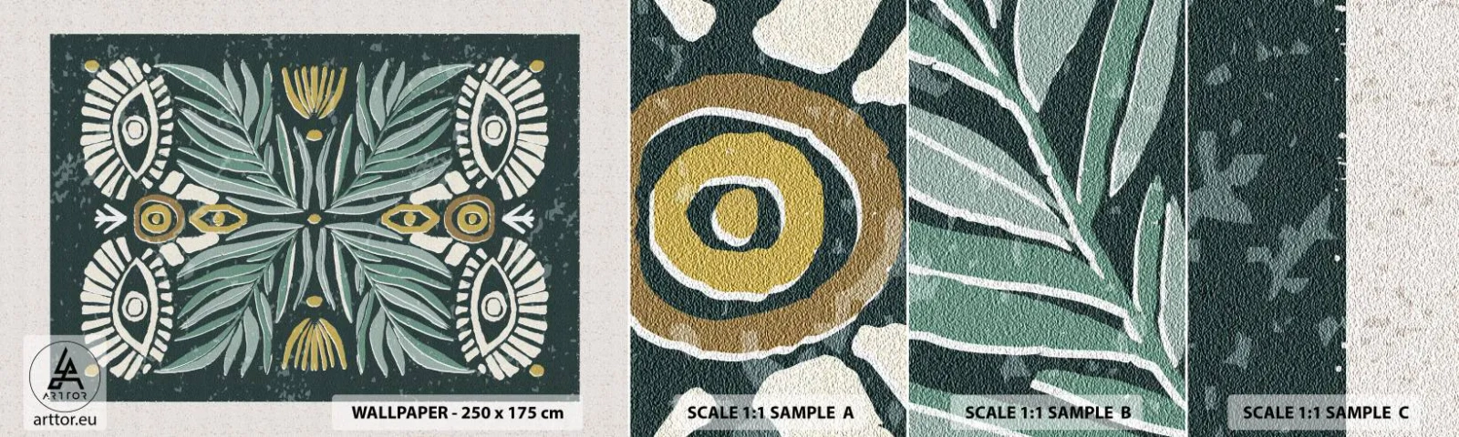 Fototapet Prøve Standard Eco - Som en folkeudskæring - Boho, Mønster, Botanik - 100x30 cm