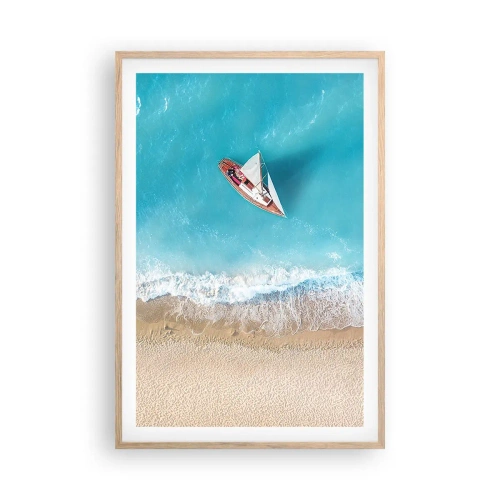Plakat i ramme af lyst egetræ - På grænsen mellem blå og guld - 61x91 cm
