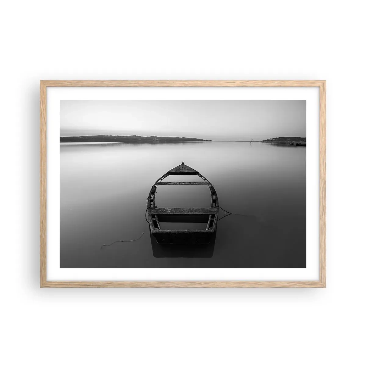 Plakat i ramme af lyst egetræ - Længsel og melankoli - 70x50 cm