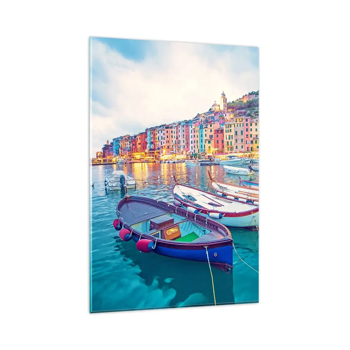 Billede på glas - En farverig aften i havnen - 80x120 cm