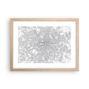 Plakat i ramme af lyst egetræ - Kort over Londons labyrint - 40x30 cm