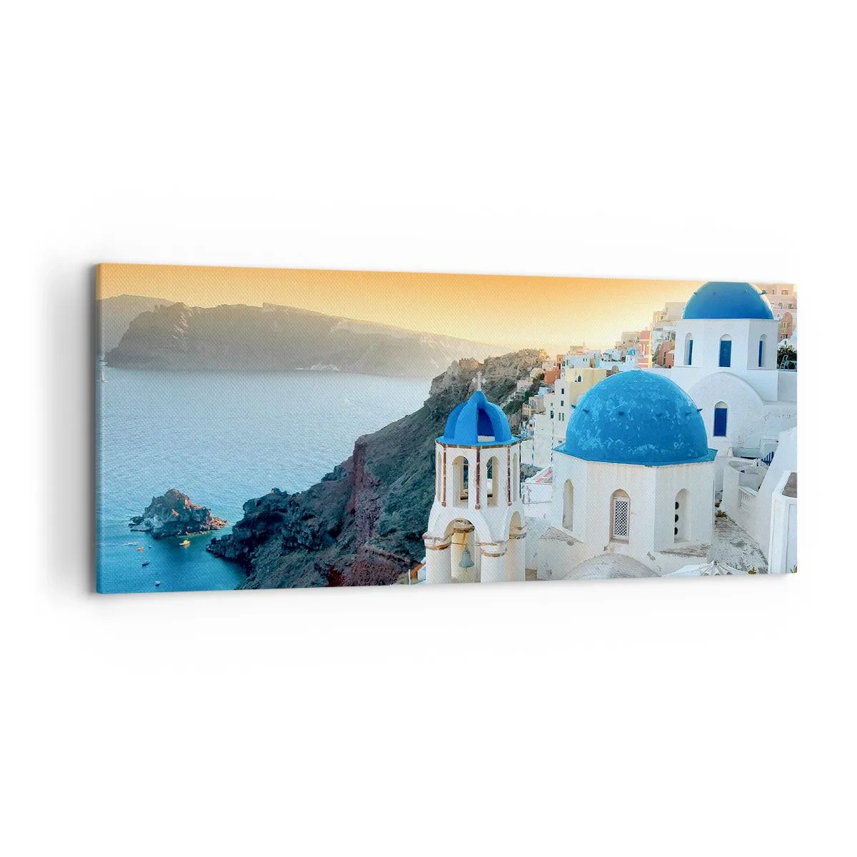 Lærredstryk - Billede på lærred - Santorini - omfavnet af klipperne - 120x50 cm