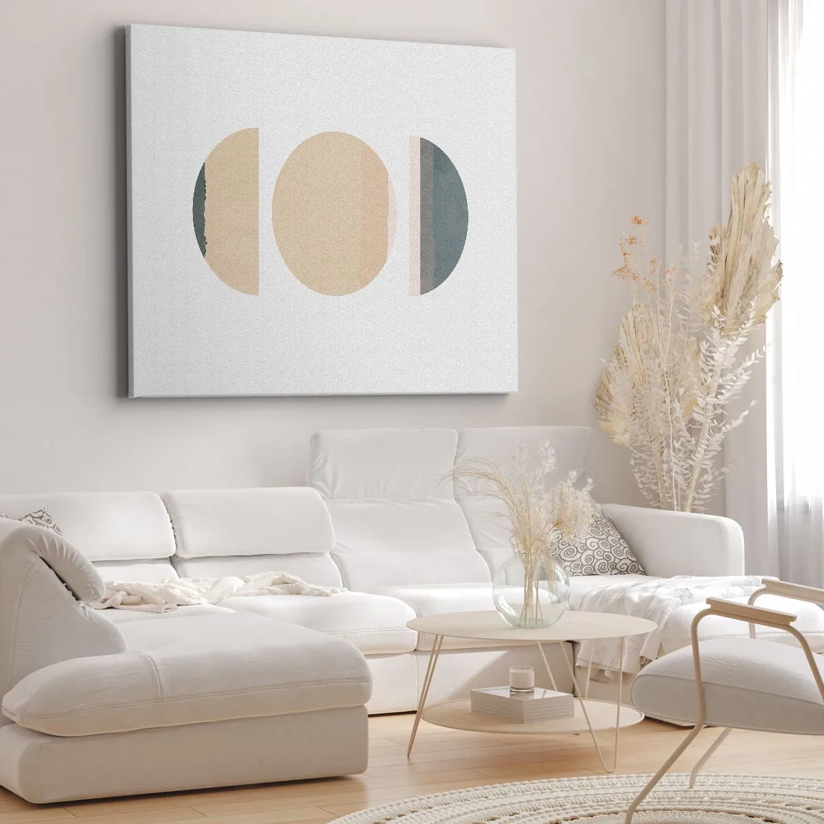 Lærredstryk - Billede på lærred - Abstrakte geometriske former i pastelfarver - 70x50cm - Hjul for hjul - Moderne vægdekoration til stue og soveværelse ARTTOR