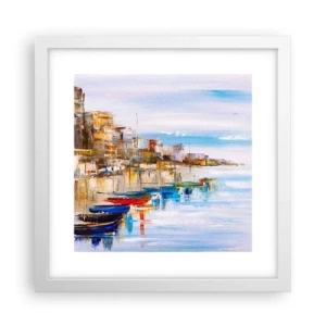 Plakat i hvid ramme - Flerfarvet urban havn - 30x30 cm