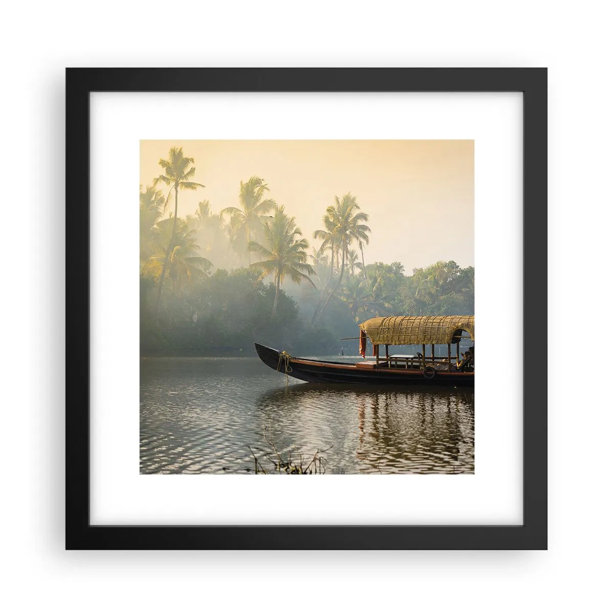 Plakat i sort ramme - Hus ved floden - 30x30 cm