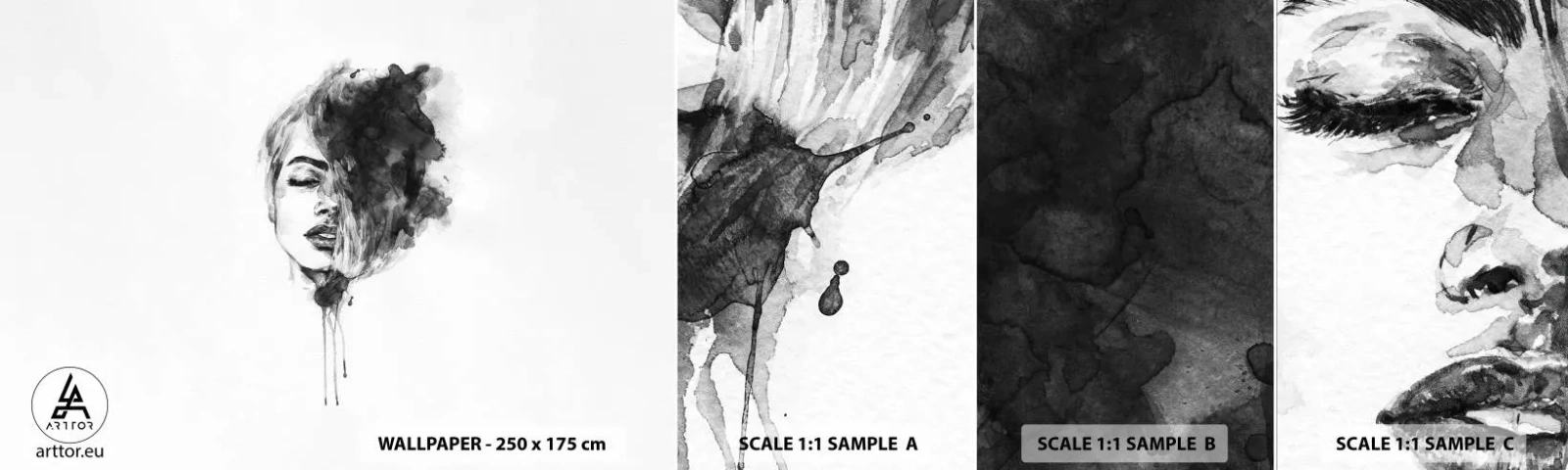 Prøve Fototapet Selvklæbende Deluxe Sticker - Hvad piger drømmer om - Portræt af en kvinde, Kvindens ansigt, Abstraktion - 100x30 cm
