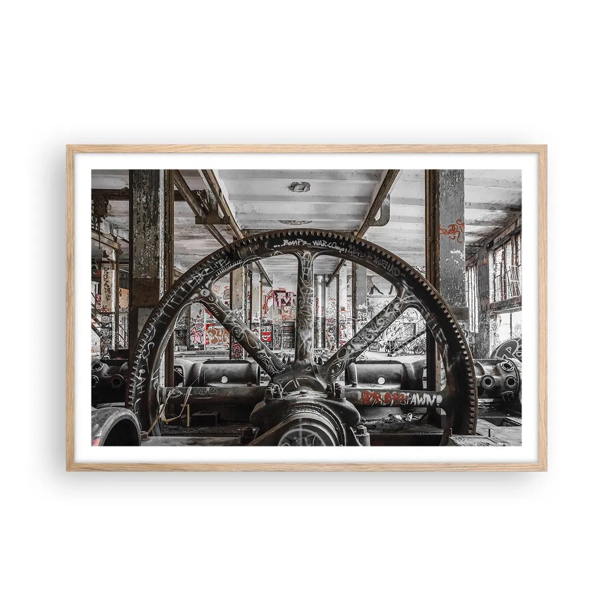 Plakat i ramme af lyst egetræ - Fabrikkens hemmelige liv - 91x61 cm