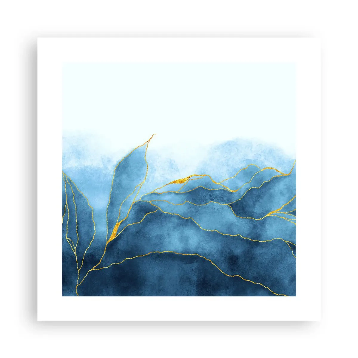 Plakat - Blå i guld - 40x40 cm