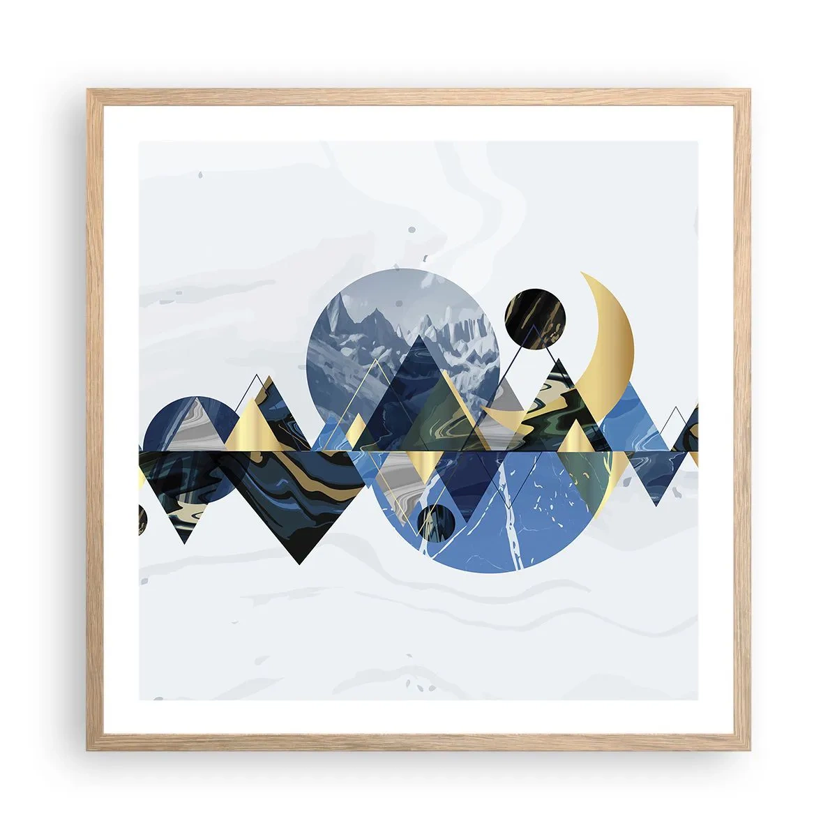 Plakat i ramme af lyst egetræ - Geometrisk landskab - 60x60 cm
