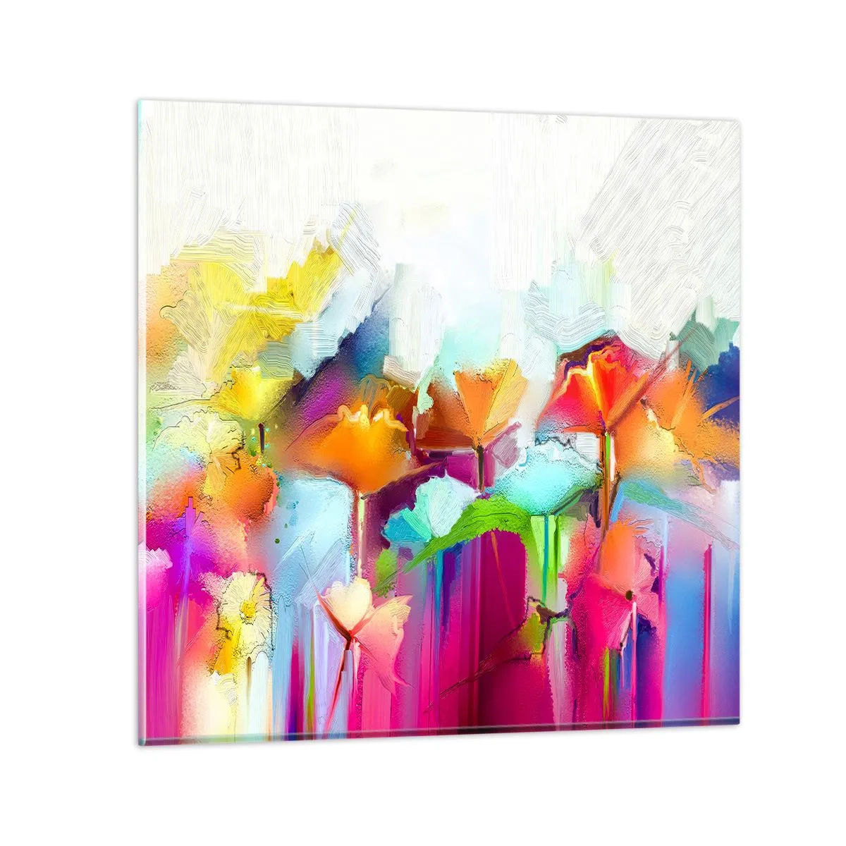 Billede på glas - Regnbuen i blomstring - 50x50 cm