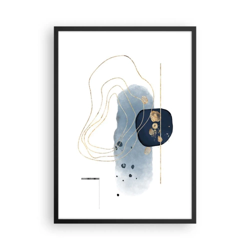 Plakat i sort ramme - En moderne abstrakt komposition i nuancer af blå og guld. - 50x70cm - Blå-gylden fantasi - Moderne vægdekoration til stue og soveværelse ARTTOR