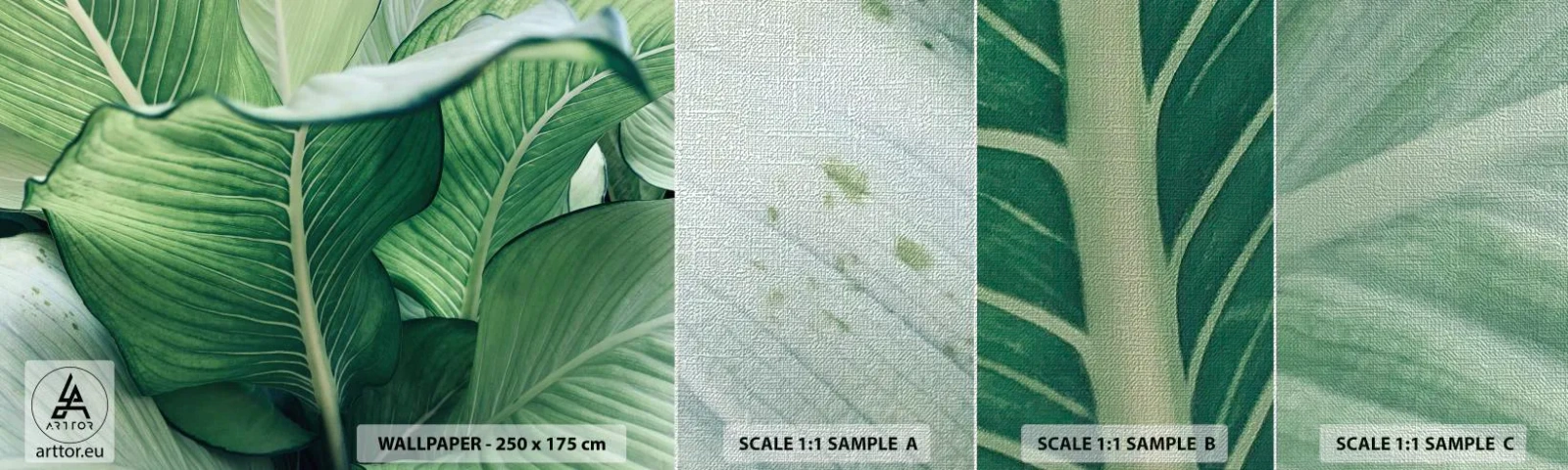 Prøve Fototapet Premium Canvas - Livet er intenst grønt - Blade, Eksotisk, Botanisk - 100x30 cm