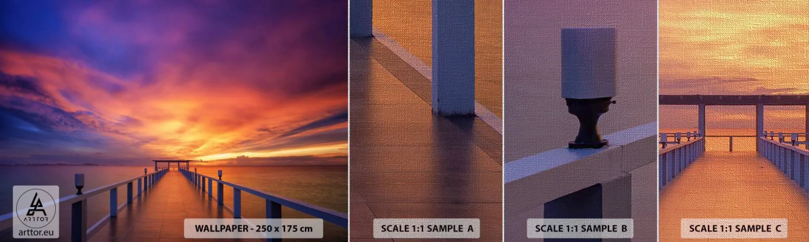 Prøve Fototapet Premium Canvas - Uden ende - Landskab, Mole, Solnedgang - 100x30 cm