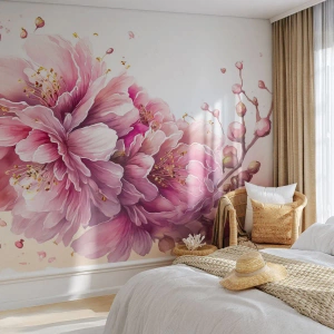 Fototapet Selvklæbende Deluxe Sticker - Kirsebærblomst - Blomstrer, Blomst, Akvarel - 100x70 cm
