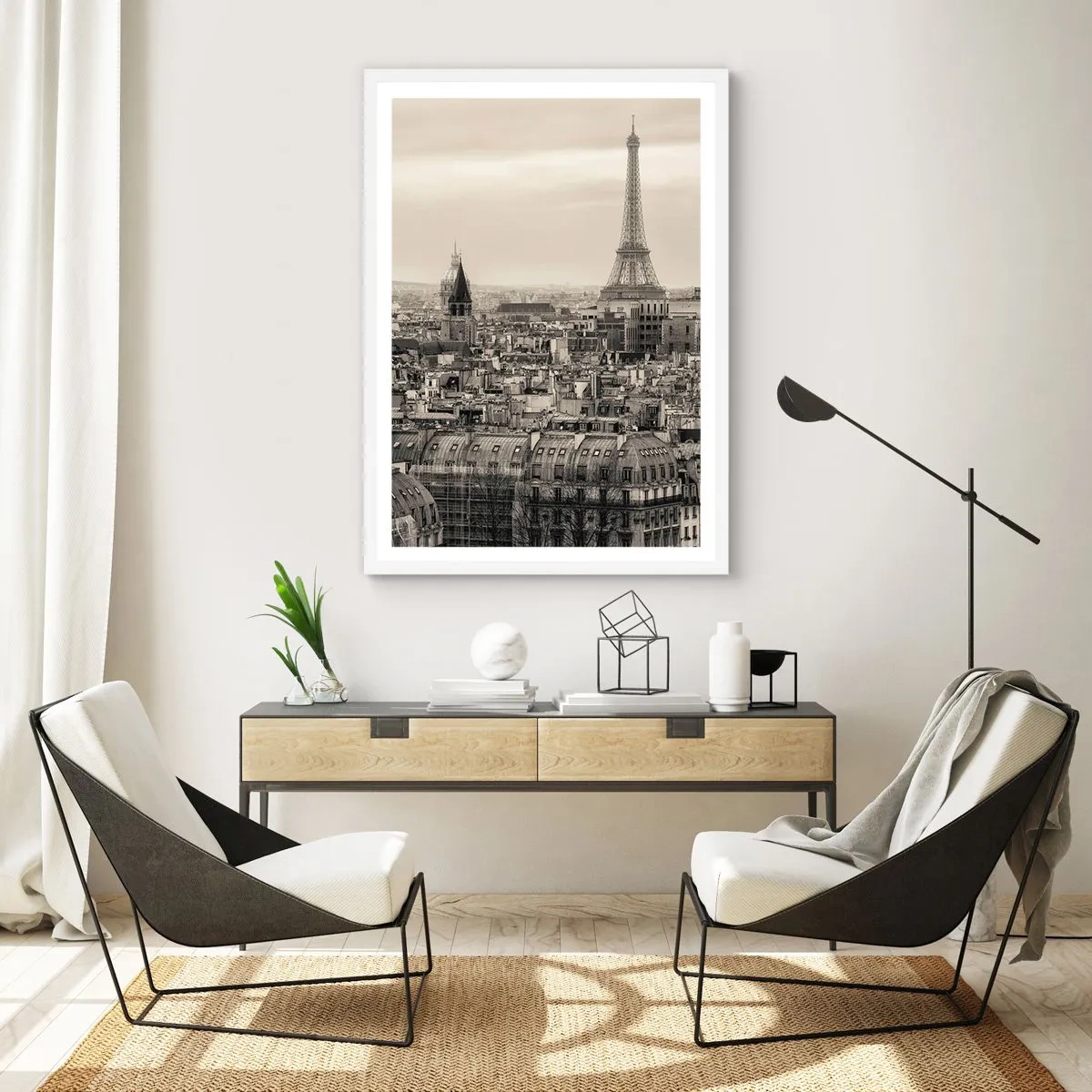 Plakat i hvid ramme - Over Paris' hustage - 40x50 cm