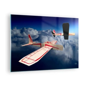 Billede på glas - Modelfly, der glider i skyerne - 70x50cm - Endnu højere, endnu længere - Moderne vægdekoration til stue og soveværelse ARTTOR
