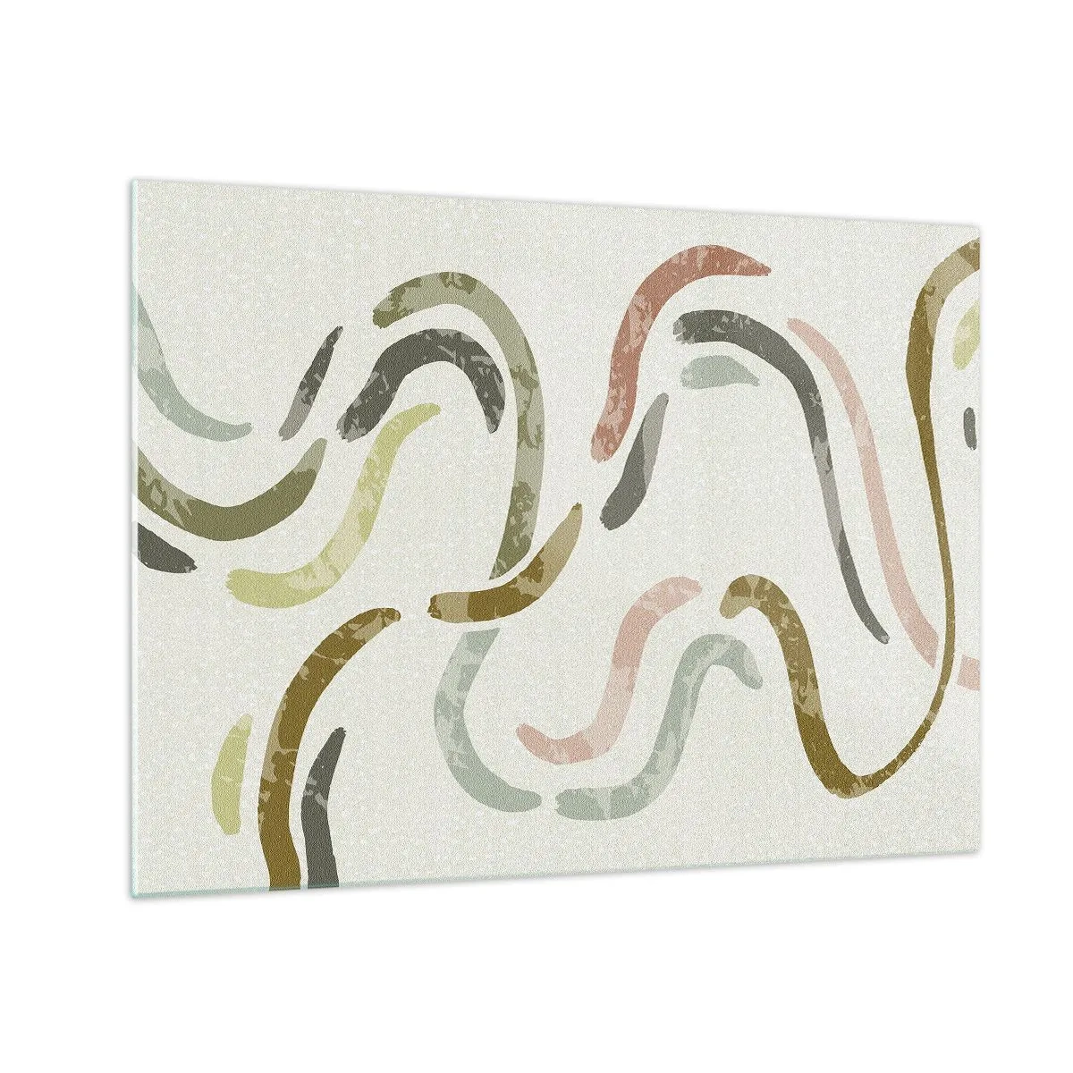 Billede på glas - Bølgede farverige former på en lys baggrund - 70x50cm - Abstraktionens glade dans - Moderne vægdekoration til stue og soveværelse ARTTOR