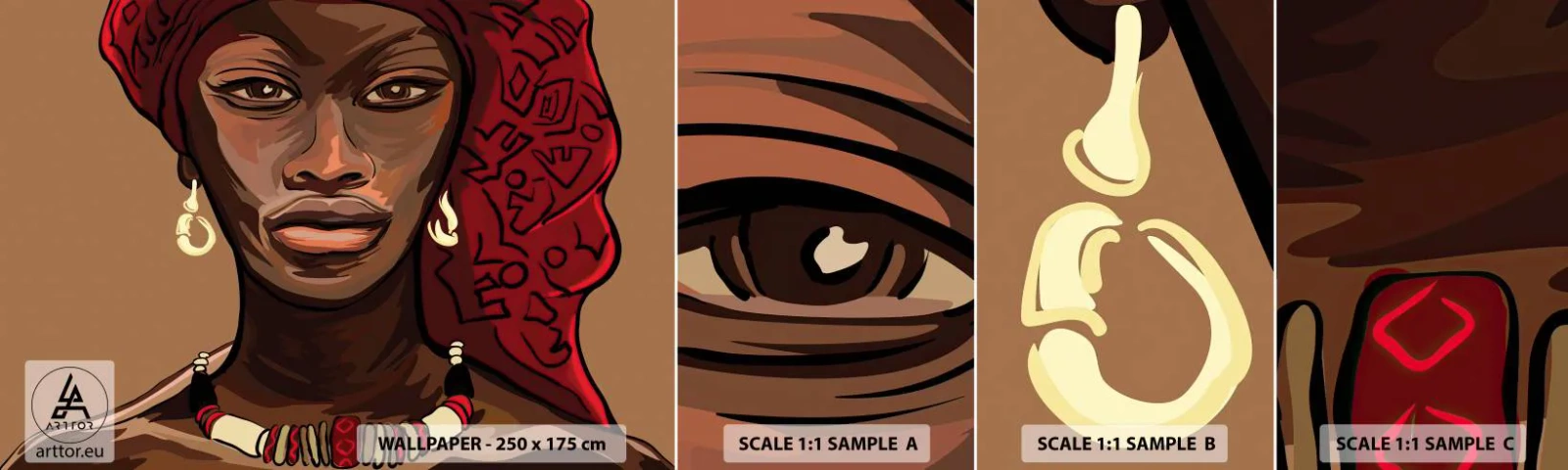 Prøve Fototapet Selvklæbende Deluxe Sticker - Ibenholt Venus - Kvinde, Afrika, Kultur - 100x30 cm