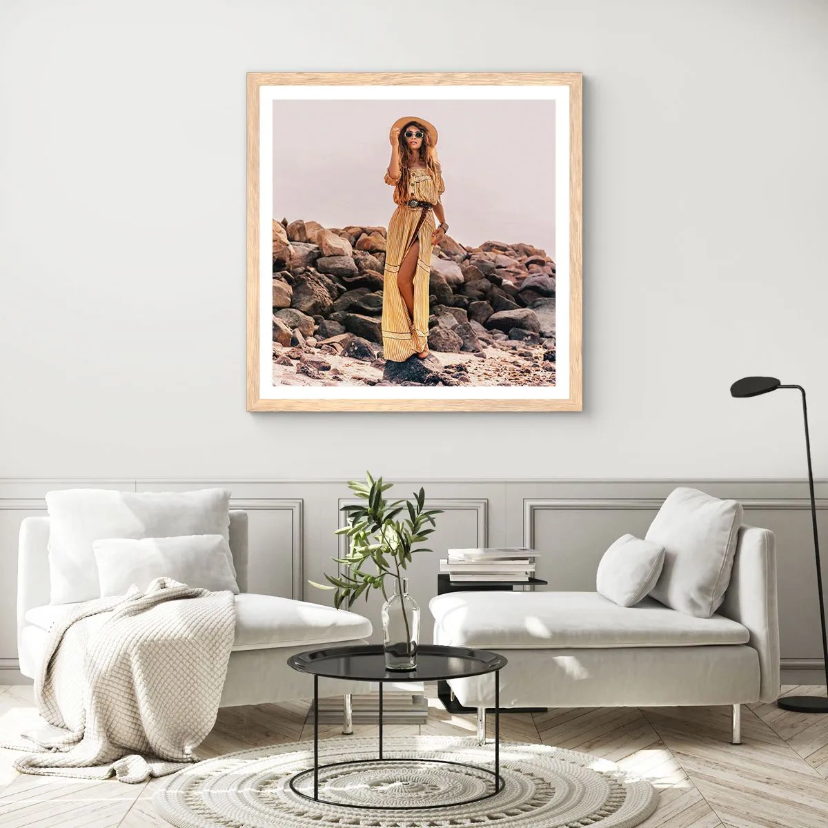 Plakat i ramme af lyst egetræ - Magien ved sten - 60x60 cm