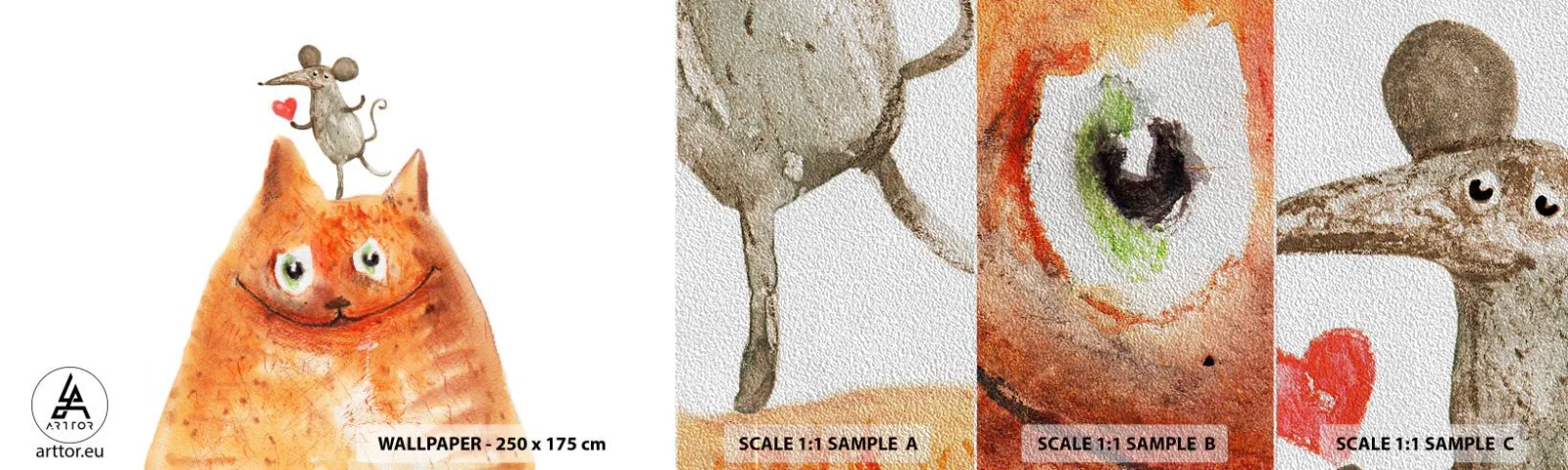 Prøve Fototapet Premium Sand - Kærlighedens paradokser - For børn, Mus, Kat - 100x30 cm