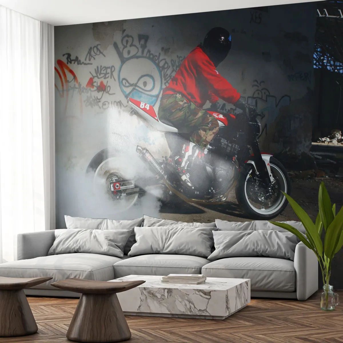 Fototapet Premium Canvas - Jag mig! - Automotive, Motorcykel, Graffiti - 400x280 cm