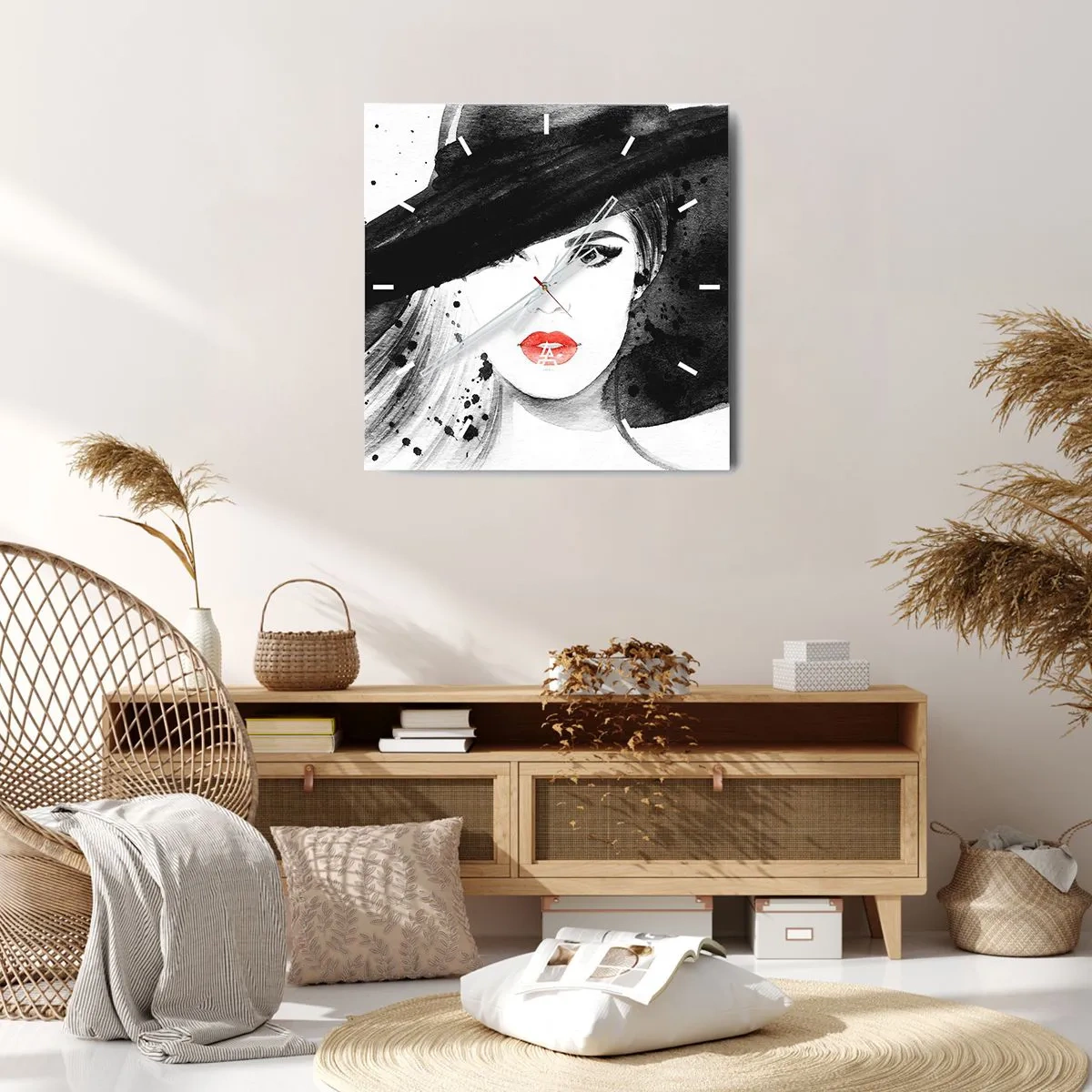 Vægur, Uret - Dame i sort - 40x40 cm