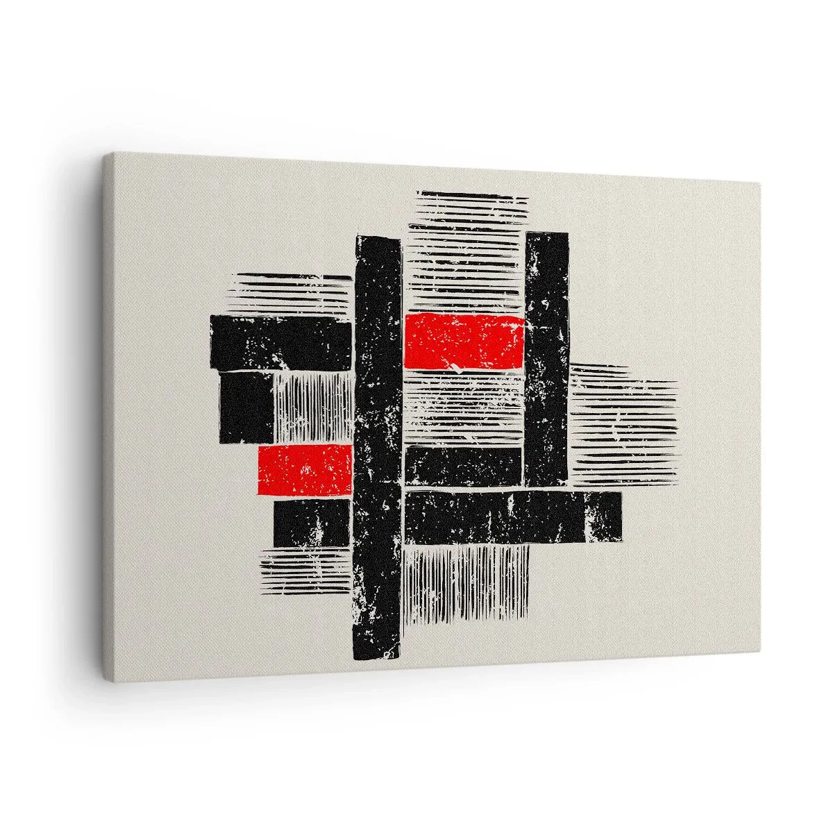 Lærredstryk - Billede på lærred - Abstrakt geometrisk komposition i sort og rød - 70x50cm - Rødt og sort - Moderne vægdekoration til stue og soveværelse ARTTOR