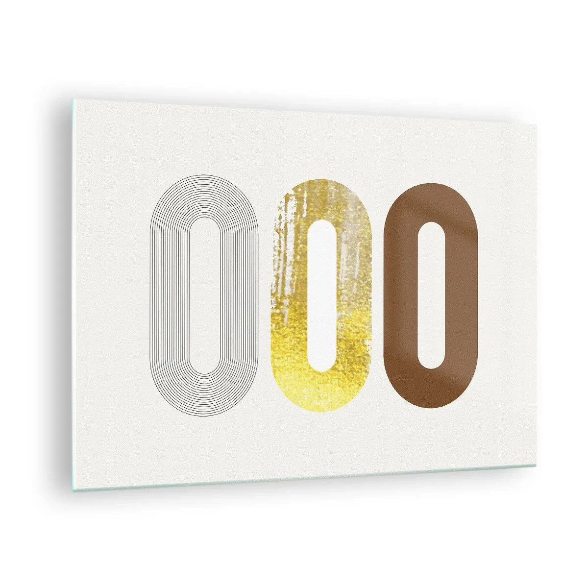 Billede på glas - Moderne geometrisk grafik i guld og bronze - 70x50cm - Åhhh! - Moderne vægdekoration til stue og soveværelse ARTTOR