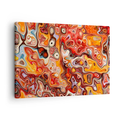 Lærredstryk - Billede på lærred - En abstrakt komposition i varme nuancer af rød, orange og gul. - 70x50cm - Hvis nødderne var smeltet i honningen - Moderne vægdekoration til stue og soveværelse ARTTOR