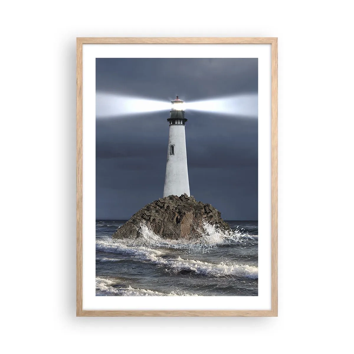 Plakat i ramme af lyst egetræ - Her...her...her! - 50x70 cm