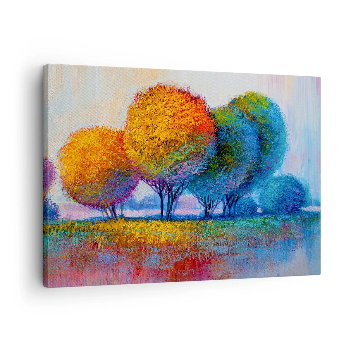 Lærredstryk - Billede på lærred - Farverige træer i et impressionistisk landskab - 70x50cm - En klump af piskende farver - Moderne vægdekoration til stue og soveværelse ARTTOR