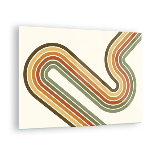 Billede på glas - Geometrisk abstraktion i retrostil med bølgede linjer - 70x50cm - Zigzag til destinationen - Moderne vægdekoration til stue og soveværelse ARTTOR