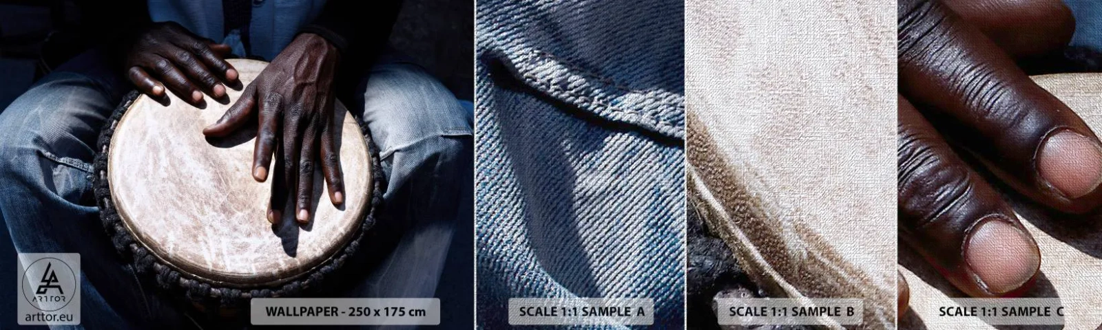 Prøve Fototapet Premium Canvas - Lev i takt med din rytme - Tromme, musik, Afrika - 100x30 cm