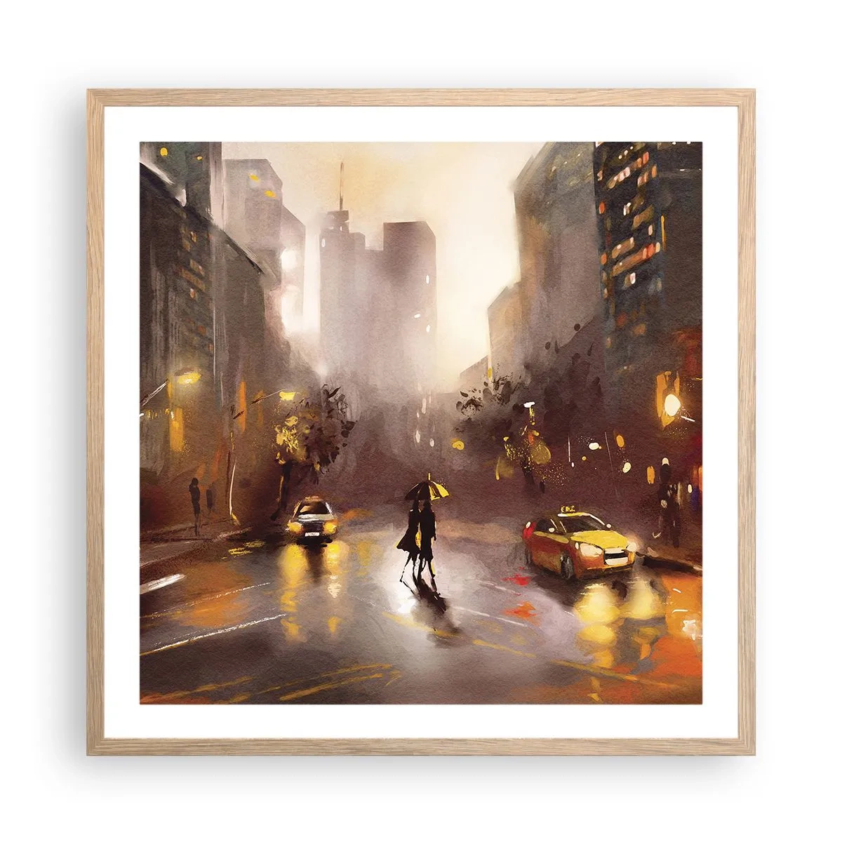 Plakat i ramme af lyst egetræ - Til New Yorks lys - 60x60 cm